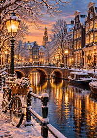 Thumbnail for Hollandse gracht in winterlicht diamond painting ontwerp