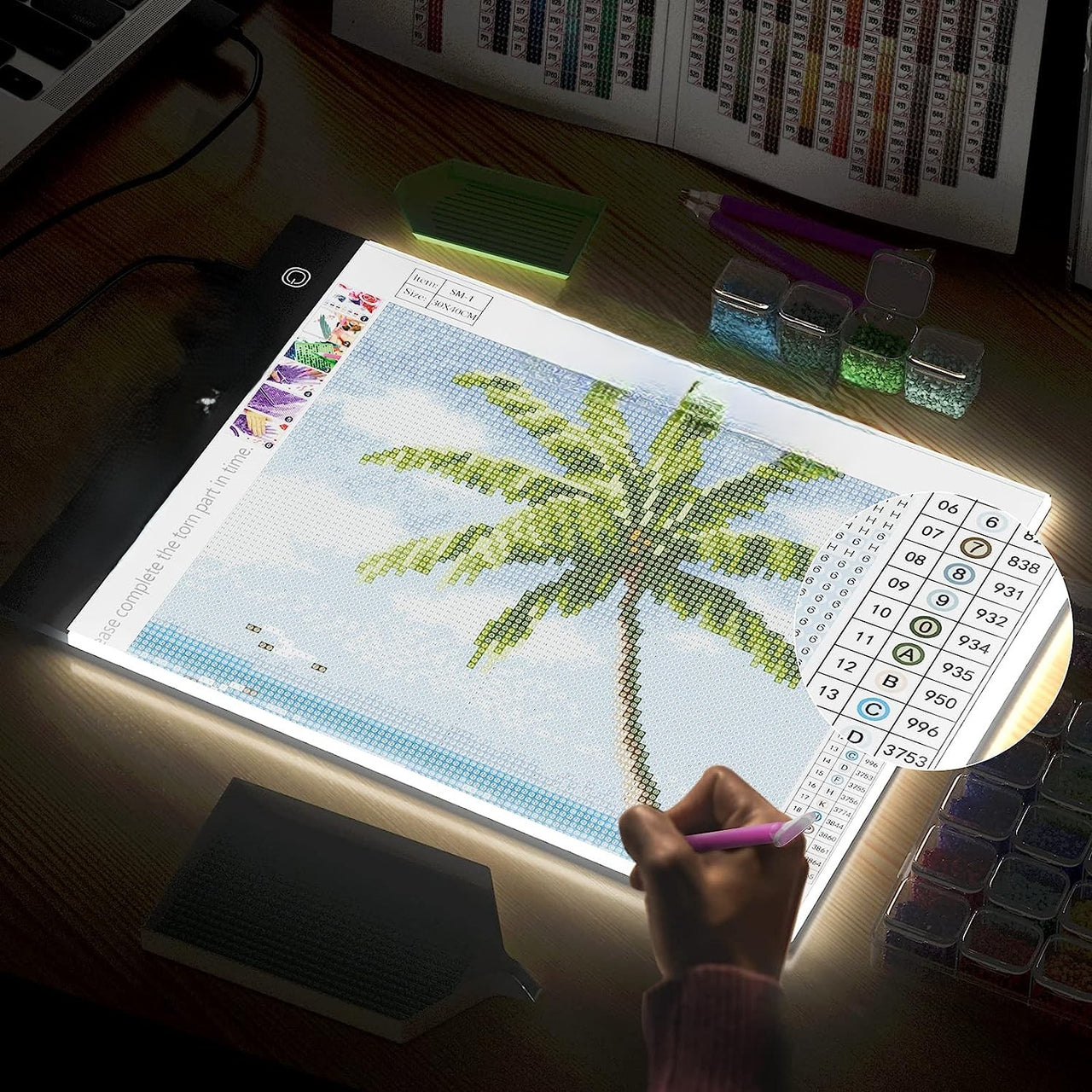 A4 LED light pad voor diamond painting met palmboom ontwerp verlicht canvas