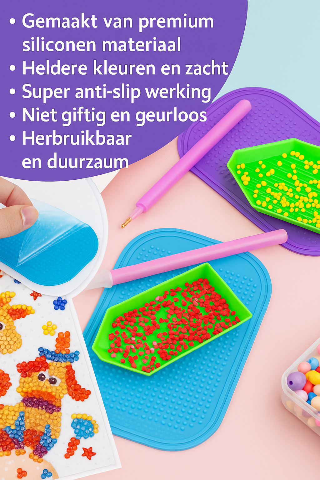 Anti-slip matjes voor diamond painting – 2 stuks – voorkomt verschuiven van canvas en bakjes