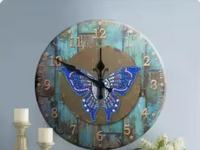 Thumbnail for Diamond painting klok met blauwe vlinder – ronde steentjes – DIY wanddecoratie