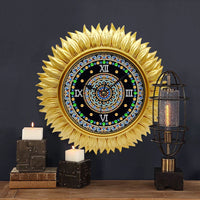 Thumbnail for Diamond painting klok zonnebloem – luxe gouden frame – ronde steentjes – DIY wanddecoratie