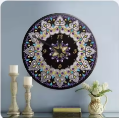 Diamond painting klok met mandala design – ronde steentjes – DIY wanddecoratie