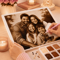 Thumbnail for Close-up van sepia diamond painting eigen foto met steentjes en pen