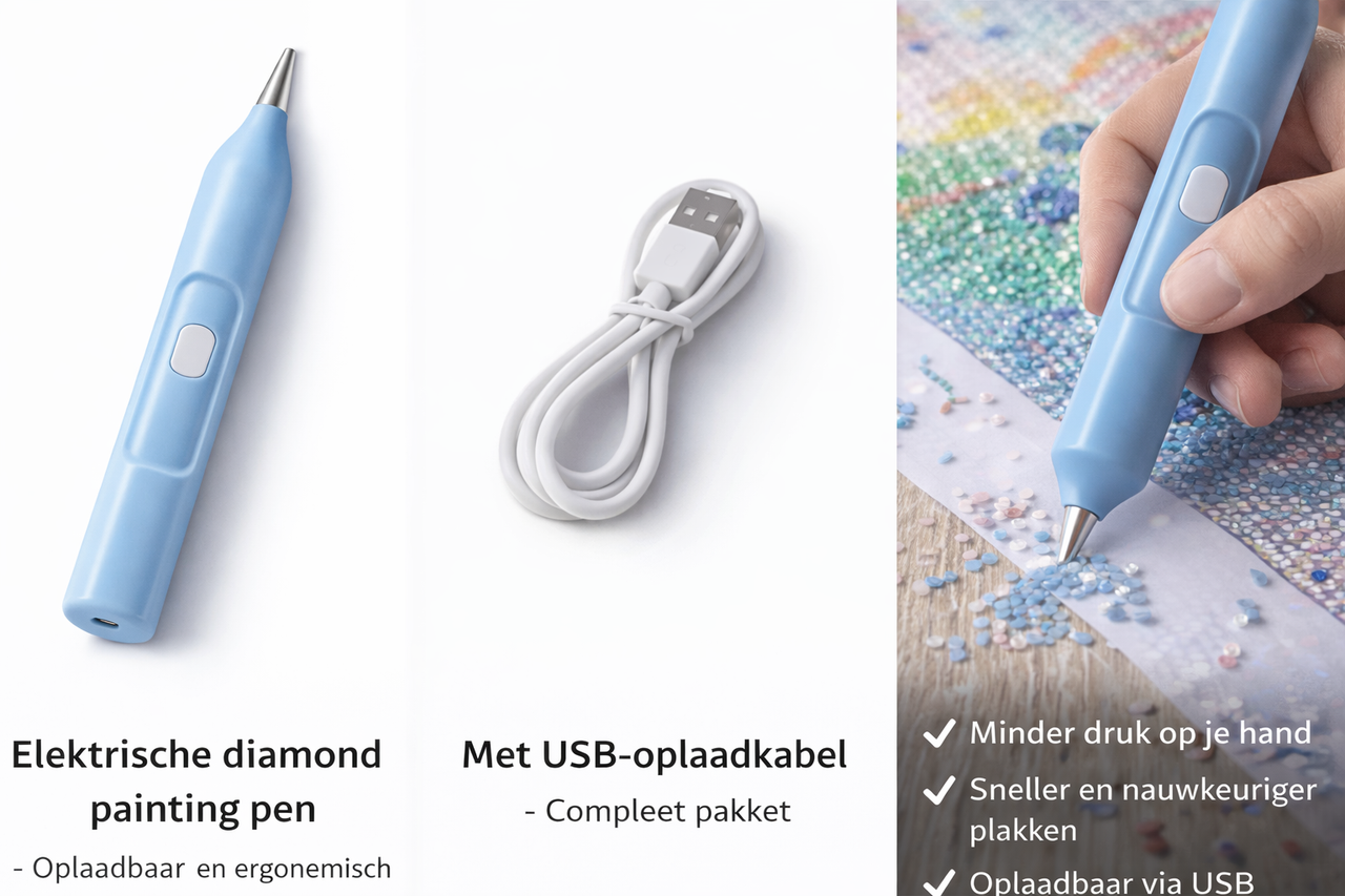 Elektrische diamond painting pen in gebruik bij diamond painting