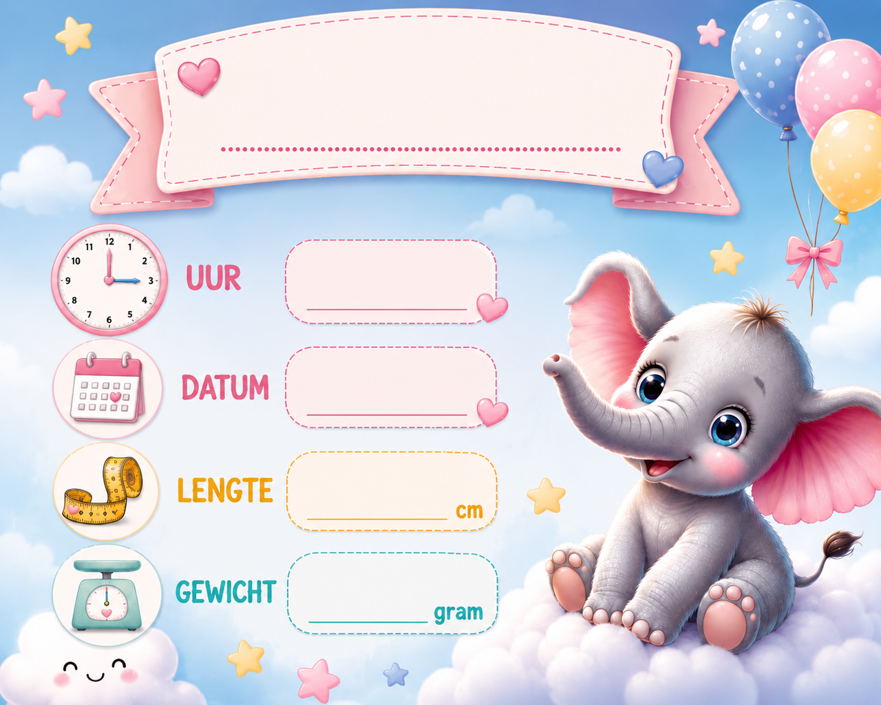 Baby Olifant Geboorte Invulkaart diamond painting ontwerp