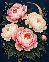 Thumbnail for Luxe pioenboeket op nachtblauw diamond painting ontwerp