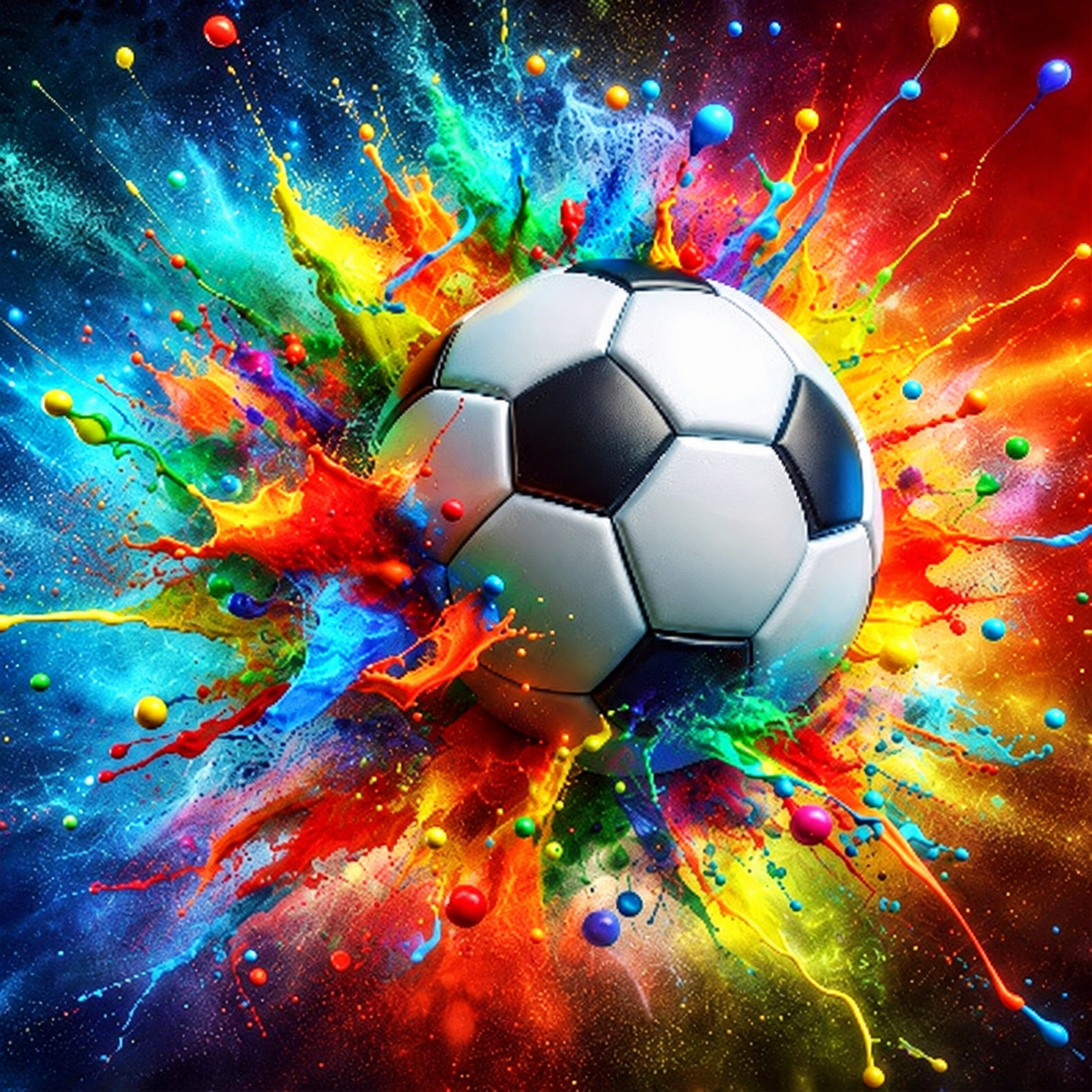 Voetbal in Regenboogexplosie diamond painting ontwerp