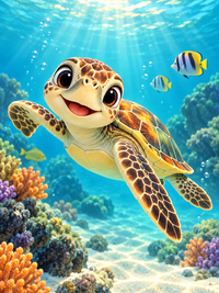 Thumbnail for Vrolijke Zeeschildpad in Koraalrif diamond painting ontwerp