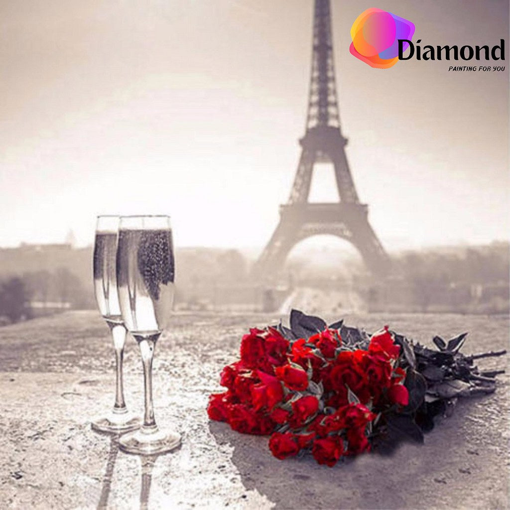 Champagne en rozen bij de eiffel toren Diamond Painting for you