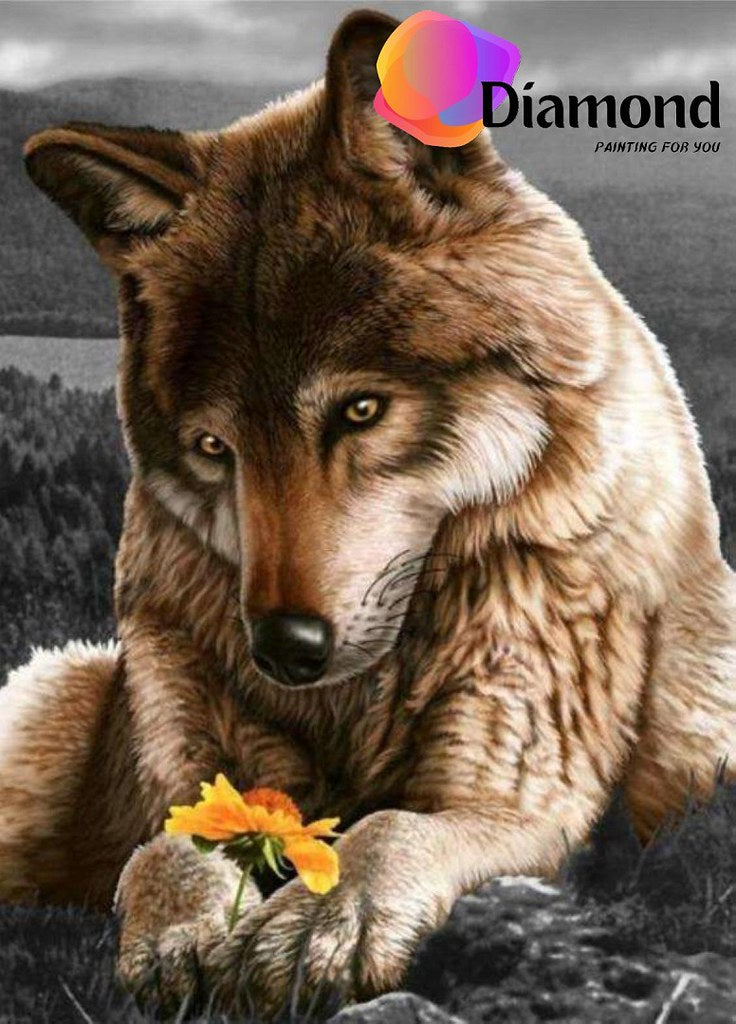 Wolf met een bloem Diamond Painting for you