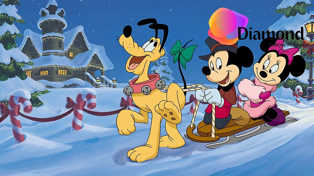 Mickey en Minnie Pluto kerstslee Diamond Painting for you