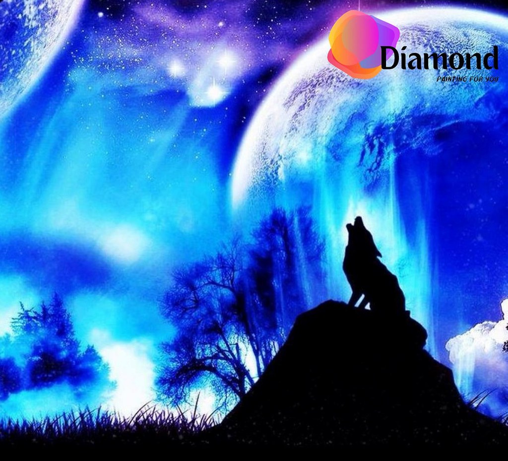 Huilende wolf volle maan Diamond Painting for you