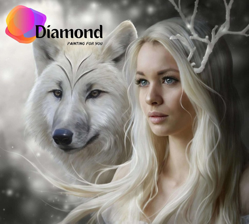 Witte Wolf met Blond Meisje Diamond Painting for you