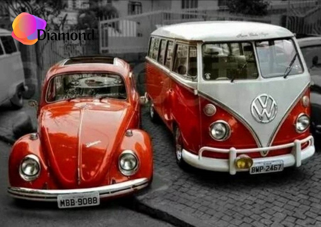 Rode Kever & Rode Volkswagen Bus Diamond Painting for you