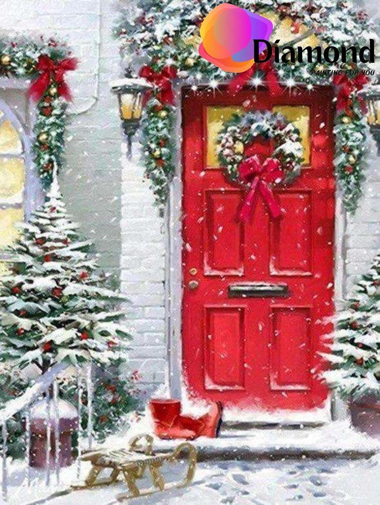 Rode deur met kerst Diamond Painting for you