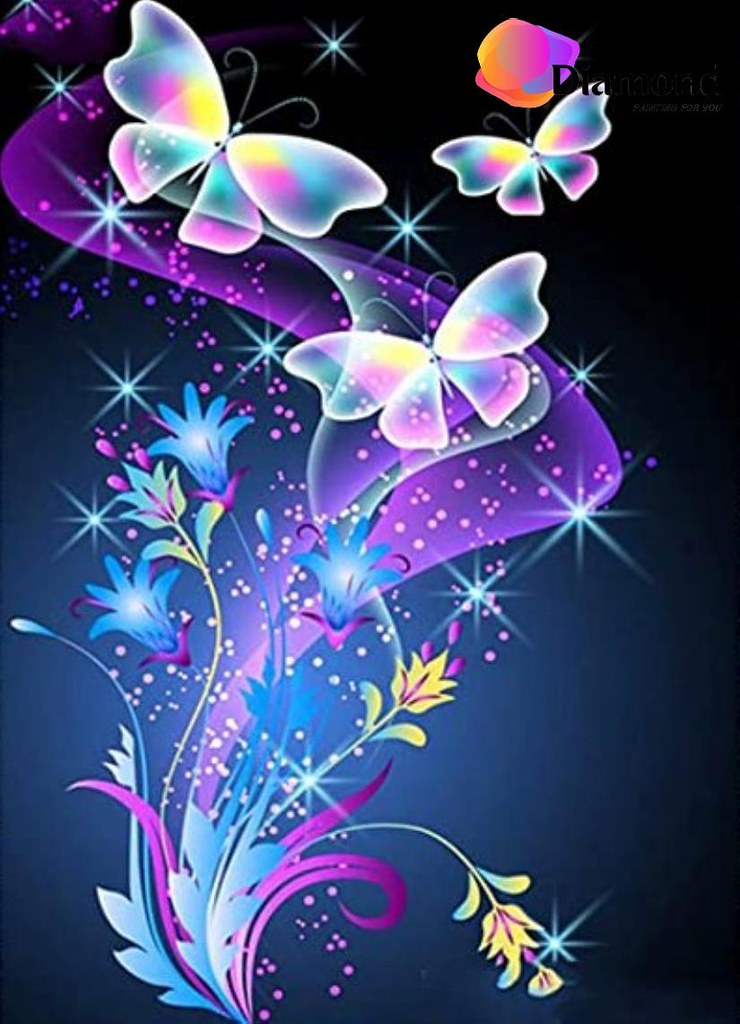 Gekleurde vlinders bij gekleurde bloemen Diamond Painting for you