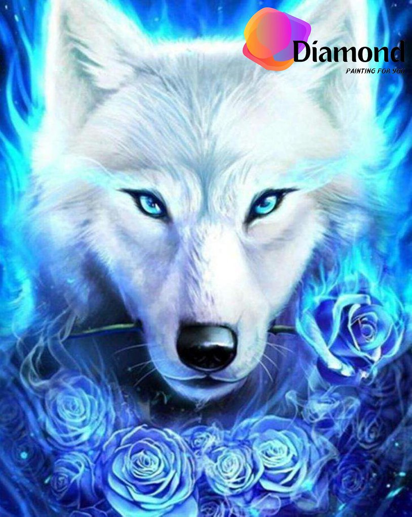 Blauw vuurijzige wolf Diamond Painting for you