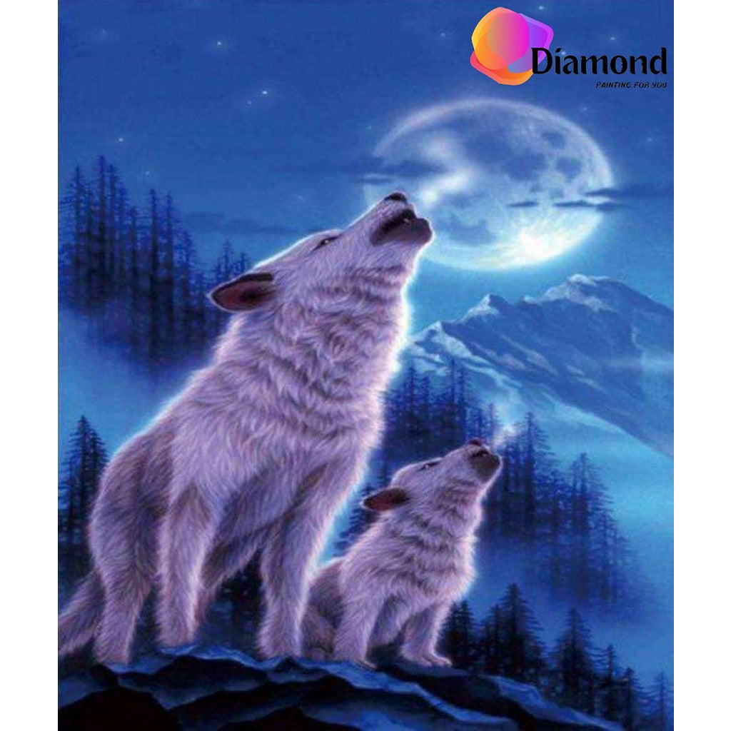 Wolven volle maan met kleintje Diamond Painting for you
