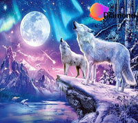 Thumbnail for Witte wolven huilen bij maanlicht Diamond Painting for you