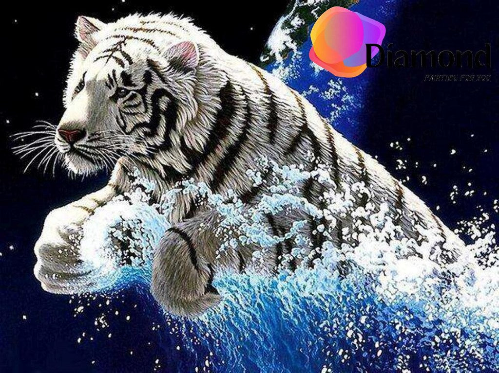 Witte tijger springt uit water Diamond Painting for you