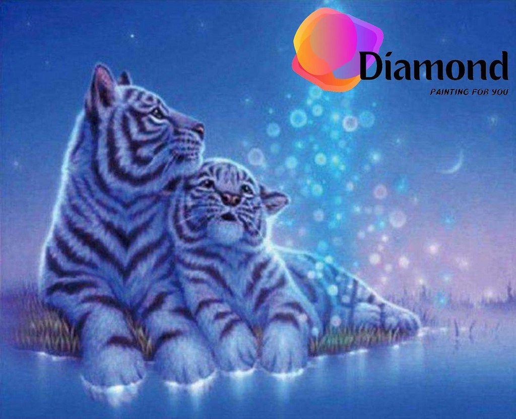 Witte tijger met kleintje Diamond Painting for you