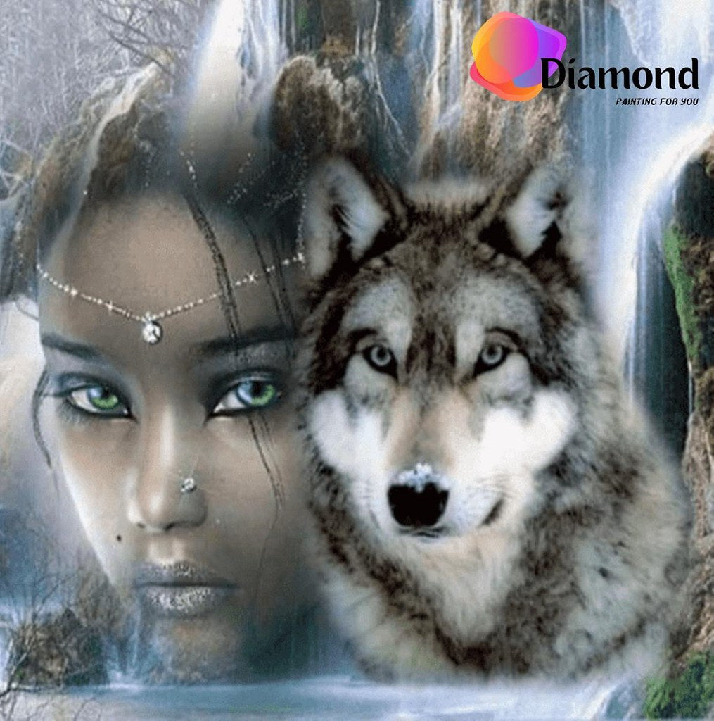 Vrouw en wolf Diamond Painting for you