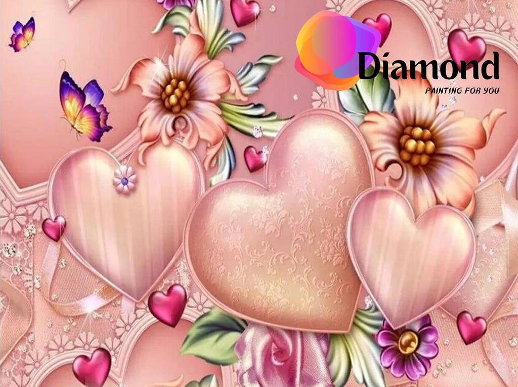 Roze hartjes met vlinders Diamond Painting for you
