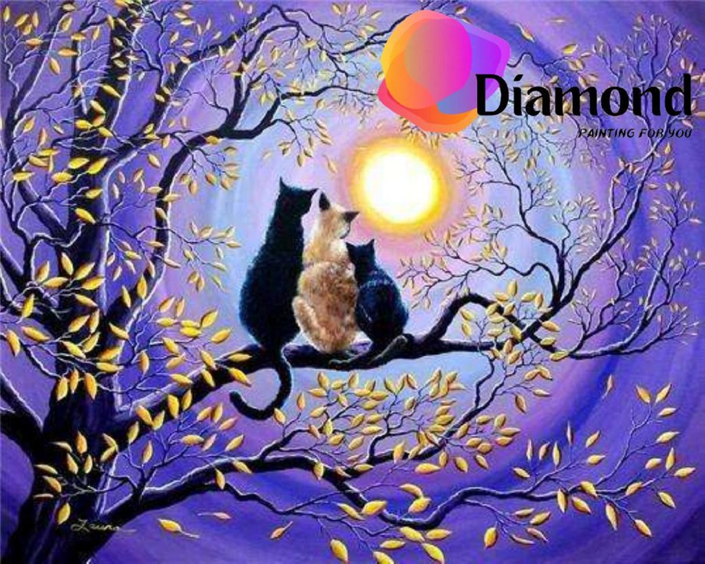 Katten bij maanlicht Diamond Painting for you