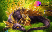 Thumbnail for Draak met gouden vleugels en elfje in het gras Diamond Painting for you