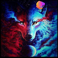 Thumbnail for Blauw met rode wolf Diamond Painting for you