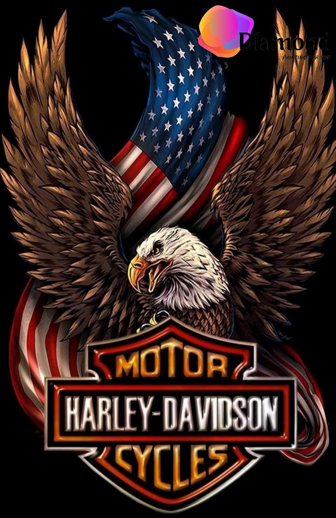 Harley Davidson Adelaar met logo Diamond Painting for you