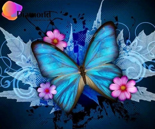 Blauwe vlinder met paarse bloem Diamond Painting for you