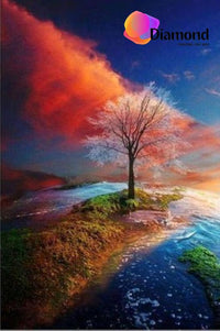 Thumbnail for Herfst boom blauw oranje lucht Diamond Painting for you