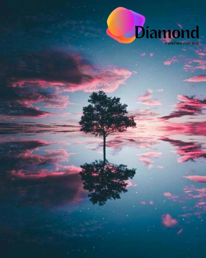 Boom reflectie bij zonsondergang Diamond Painting for you