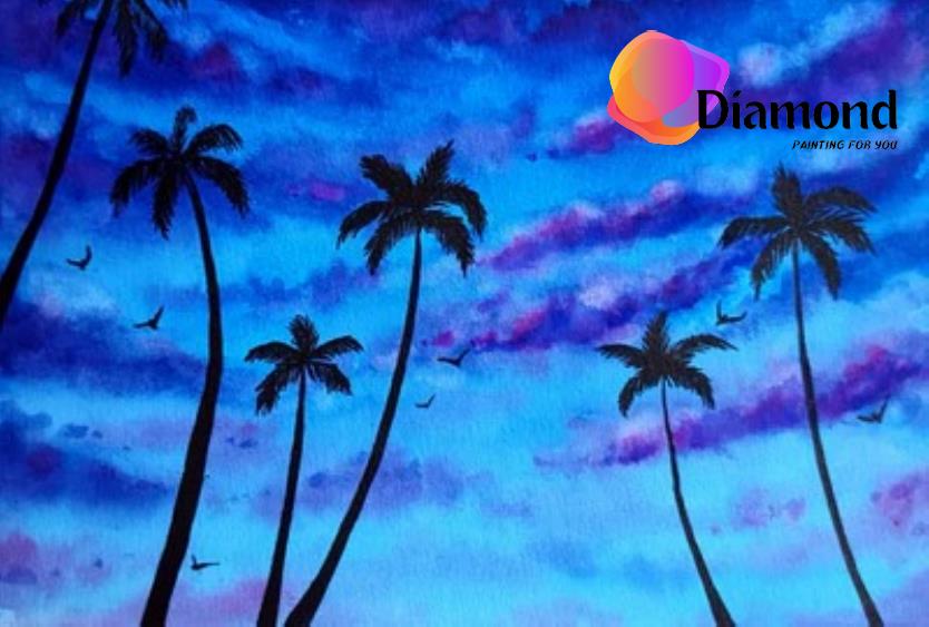 Blauwe lucht achter de palmbomen Diamond Painting for you