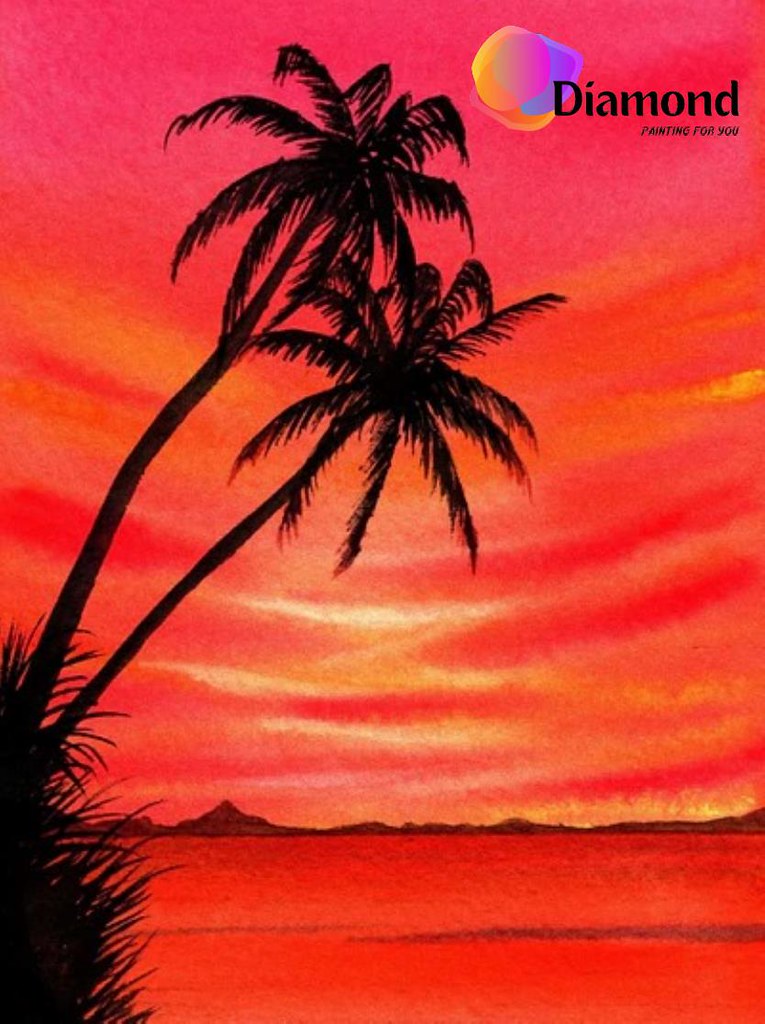Zonsondergang achter palmbomen Diamond Painting for you