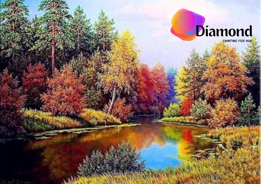 Meer in het bos herfstkleuren Diamond Painting for you