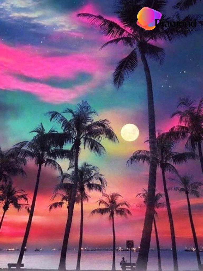 Palmbomen bij zonsondergang Diamond Painting for you