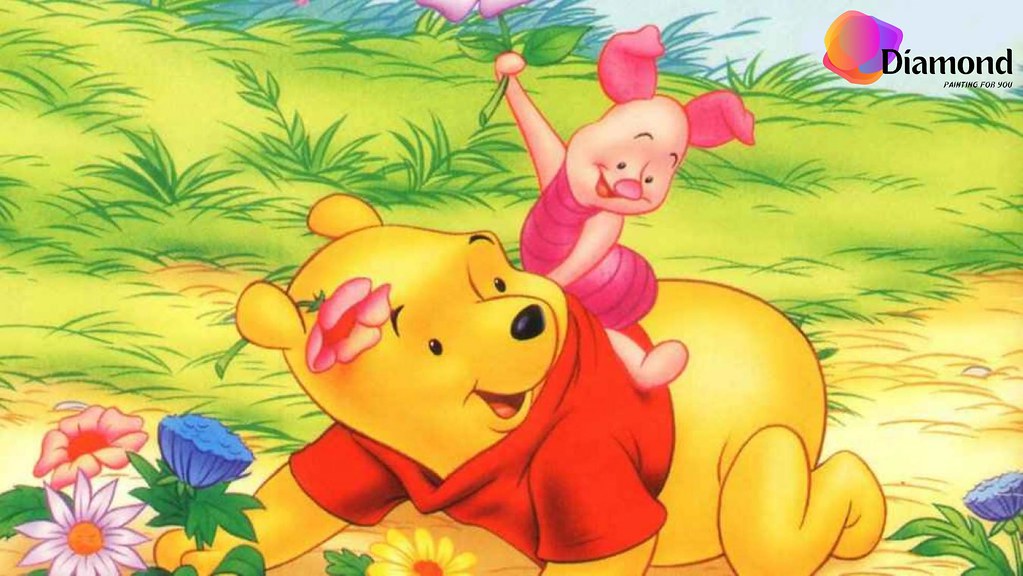 Winnie the Pooh en knorretje met bloemen Diamond Painting for you