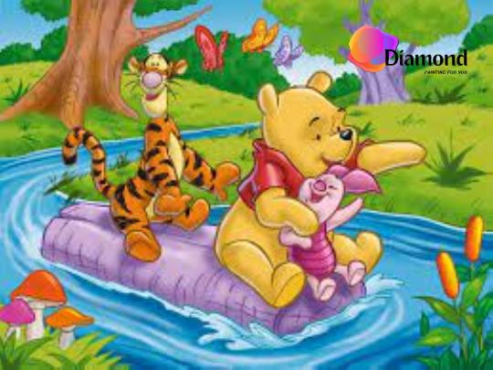 Winnie the Pooh Knorretje en Tijgertje op een boomstam Diamond Painting for you