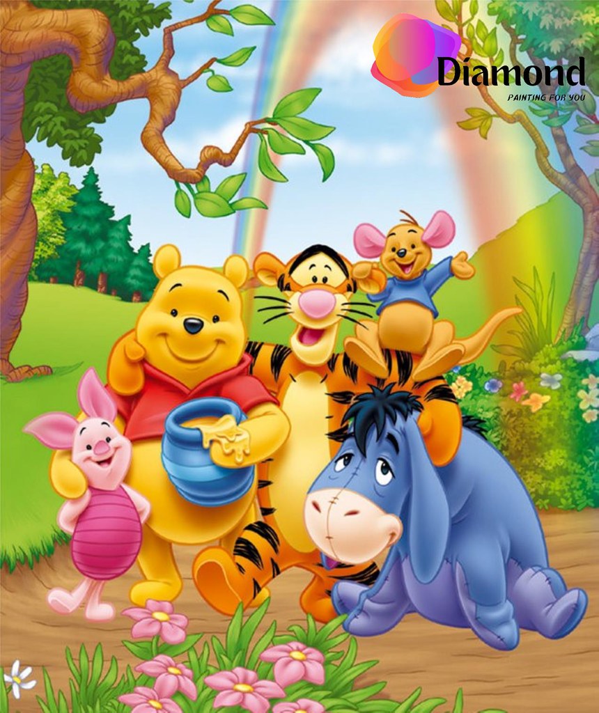 Winnie the Pooh en vriendjes bij een regenboog Diamond Painting for you
