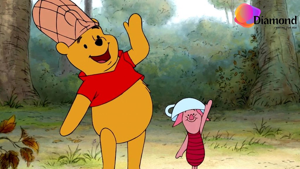 Winnie the Pooh en knorretje met iets op het hoofd Diamond Painting for you