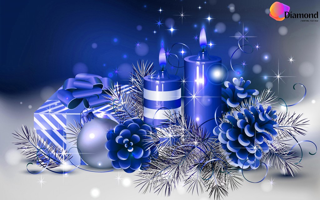 Blauwe kaars en kerstdecoratie Diamond Painting for you