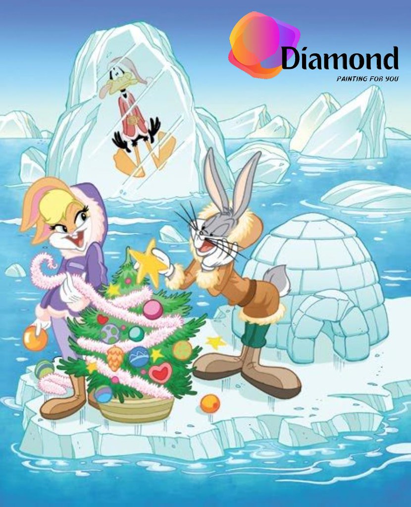Bugs bunny met kerstboom op ijsschots Diamond Painting for you