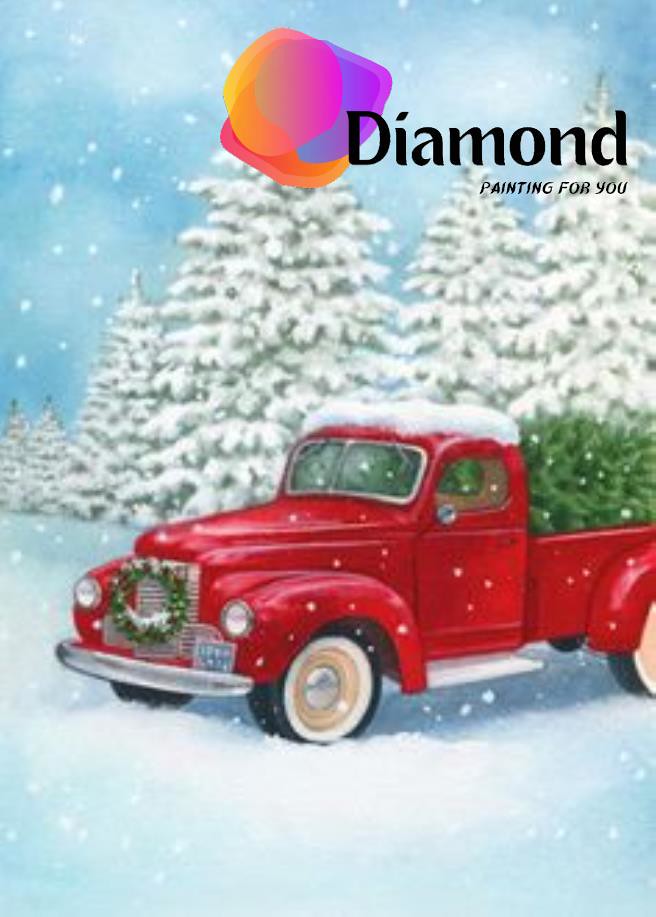 Rode truck bij besneeuwde bomen Diamond Painting for you
