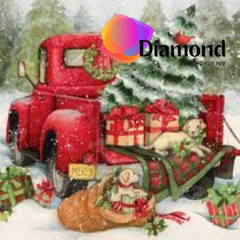 Rode truck met kerstboom en kerstcadeautjes Diamond Painting for you