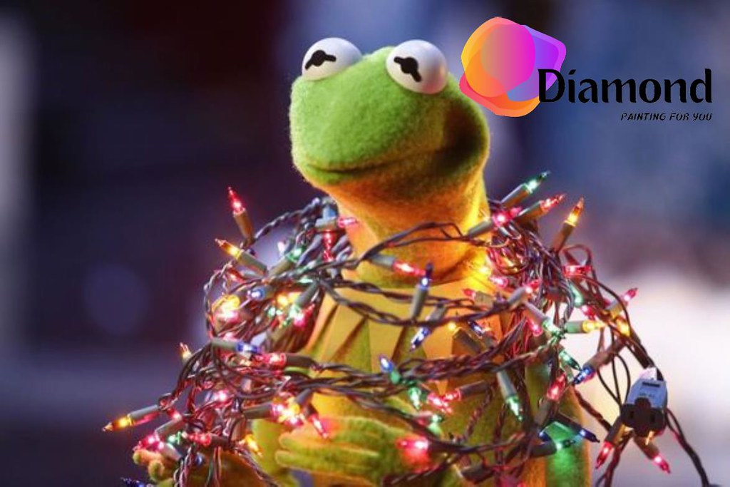 Kermit de kikker versiert met kerstlampjes Diamond Painting for you