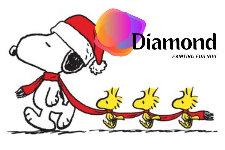 Snoopy met kerstmuts en 3 kuikens Diamond Painting for you