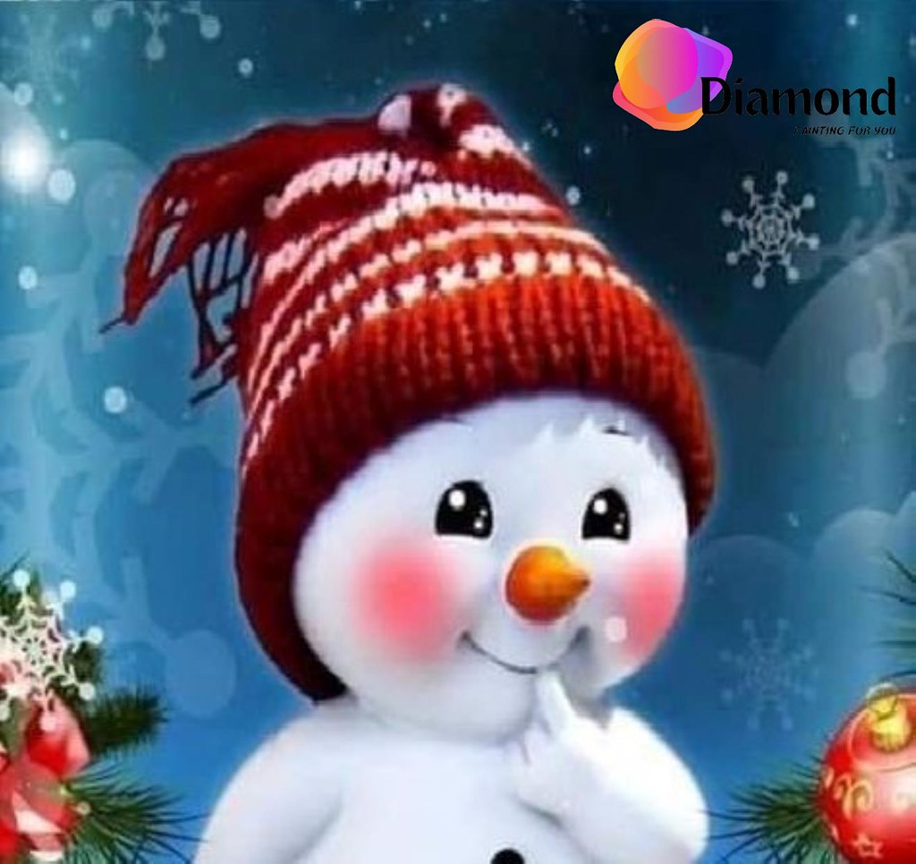 Sneeuwpop met kerstbal en sneeuwvlokken Diamond Painting for you