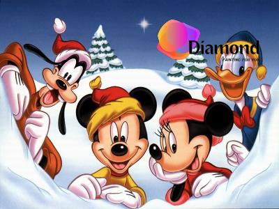 Goofy Donald Mickey en Minnie met kerstmuts Diamond Painting for you